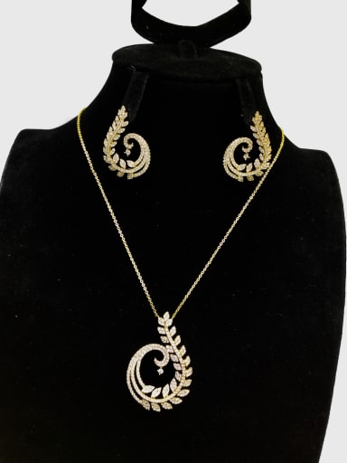 GODKI Luxury Women Wedding Dubai Copper With Gold Plated Trendy Leaf 2 Piece Jewelry Set