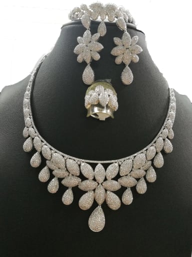 GODKI Luxury Women Wedding Dubai Copper With White Gold Plated Fashion Water Drop 4 Piece Jewelry Set
