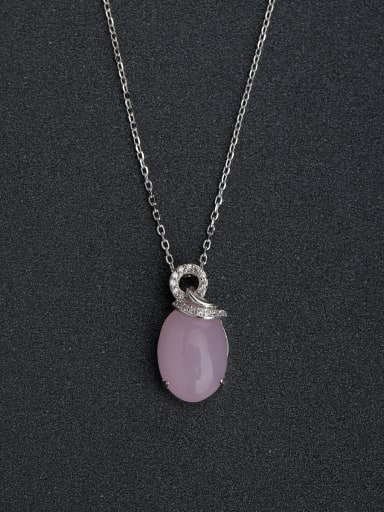 Micro inlay Zircon Semi-precious stones Oval pink Silver Necklaces