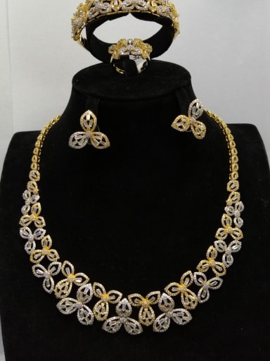 GODKI Luxury Women Wedding Dubai Copper With MIX Plated Trendy Flower 4 Piece Jewelry Set