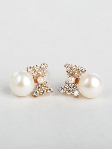 zircon Bowtie Imitation pearls Cluster Earrings