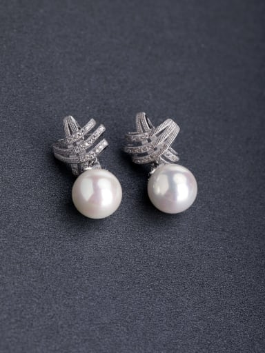 Bling bling Micro inlay Zircon flower 925 silver Imitation pearls Stud earrings