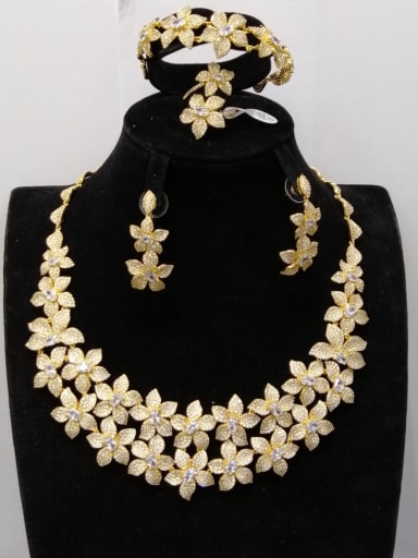 GODKI Luxury Women Wedding Dubai Copper With Gold Plated Trendy Flower 4 Piece Jewelry Set