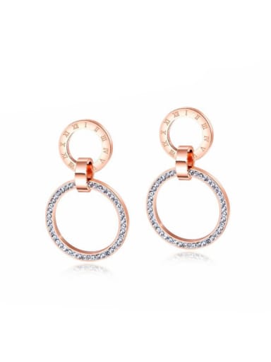 Stainless Steel With Rose Gold Plated Delicate Round with Rome number Stud Earrings