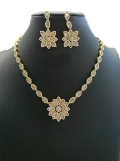 GODKI Luxury Women Wedding Dubai Copper With Gold Plated Fashion Flower 2 Piece Jewelry Set
