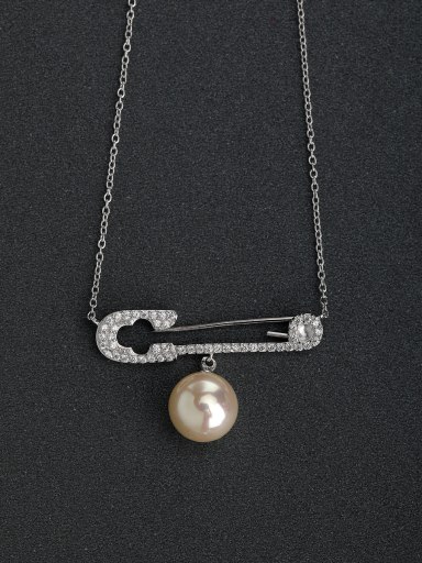 Rhinestone insert Pin Imitation Pearl 925 Silver Necklace