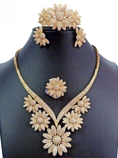 GODKI Luxury Women Wedding Dubai Copper With Gold Plated Luxury Flower Jewelry Sets