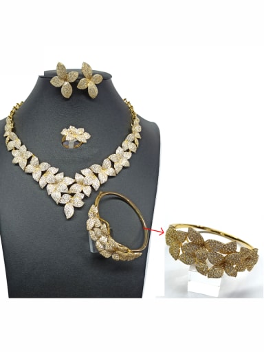 GODKI Luxury Women Wedding Dubai Copper With Gold Plated Luxury Leaf Jewelry Sets