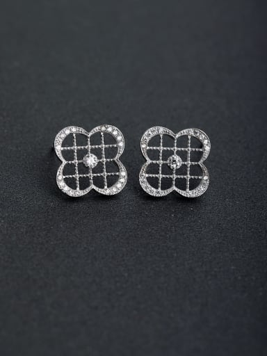 Micro inlay Rhinestone Four leaf 925 silver Stud earrings