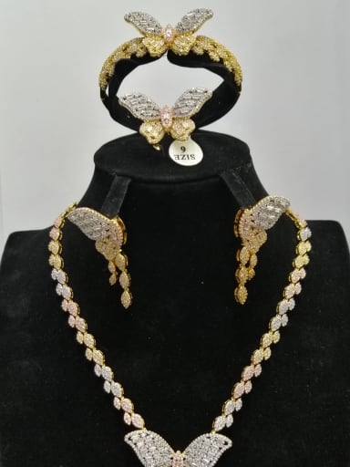 GODKI Luxury Women Wedding Dubai Copper With MIX Plated Fashion Butterfly 4 Piece Jewelry Set