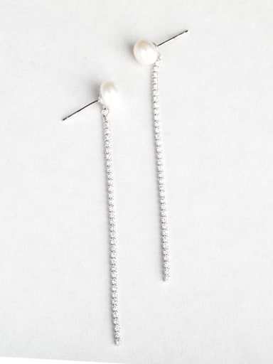Rhinestone Imitation pearls Threader Earrings