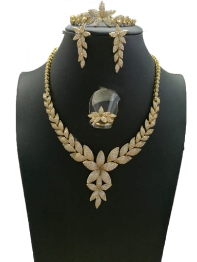 GODKI Luxury Women Wedding Dubai Copper With Gold Plated Classic Flower 4 Piece Jewelry Set