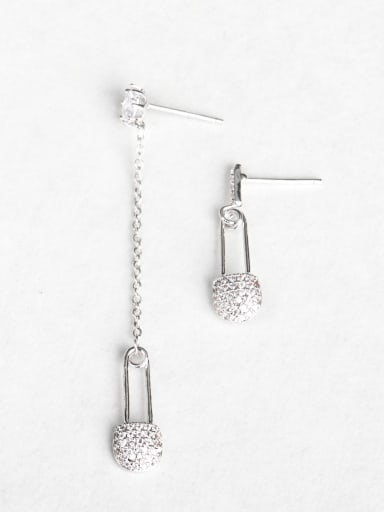Simple Zircon lock Copper inlaid platinum Asymmetry Drop Earrings