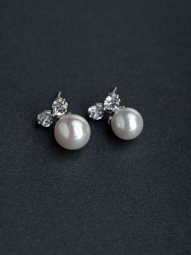 Micro inlay Rhinestone Bowknot Imitation pearls 925 silver Stud earrings