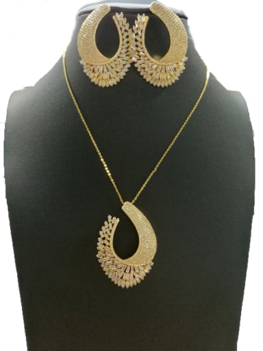 GODKI Luxury Women Wedding Dubai Copper With Gold Plated Fashion Leaf 2 Piece Jewelry Set