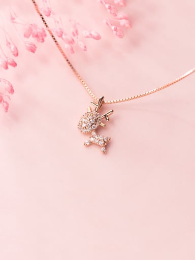 925 Sterling Silver With Rose Gold Plated Cute Small Elk  Necklaces