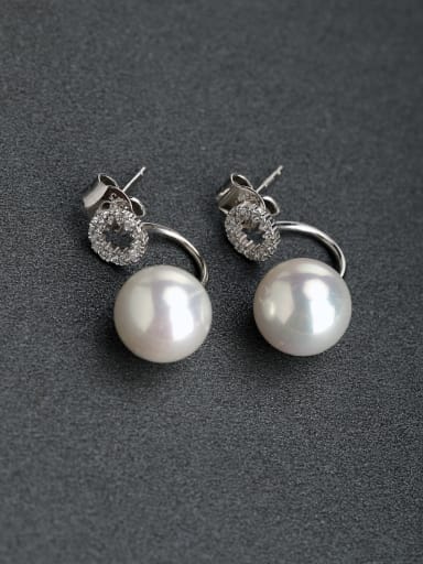 Micro inlay Rhinestone  Imitation pearls 925 silver Stud earrings