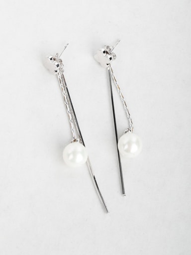 Simple  Imitation pearls Copper inlaid platinum Drop Earrings
