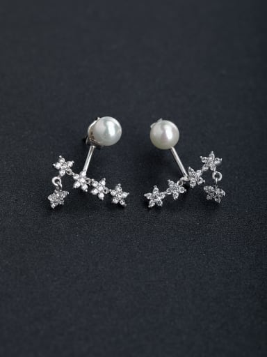 Elegant Micro inlay Zircon Star Pearl  925 silver Stud earrings