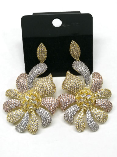 GODKI Luxury Women Wedding Dubai Copper With Mix Plated Fashion Flower Drop Earrings