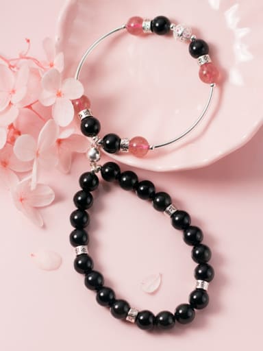 925 Sterling Silver With Silver Plated Romantic Obsidian Strawberry crystals Bracelets