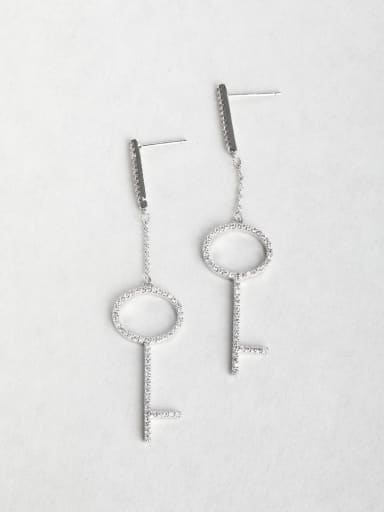 Geometric key Zircon Copper inlaid platinum Drop Earrings