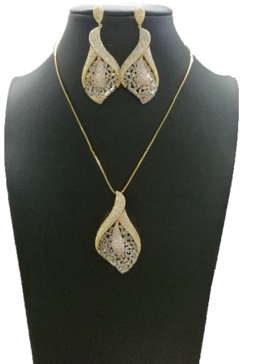 GODKI Luxury Women Wedding Dubai Copper With Mix Plated Fashion Leaf 2 Piece Jewelry Set