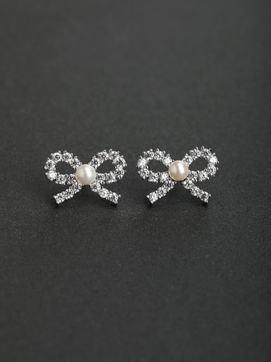 Bling bling zircon bowknot 925 silver Stud earrings