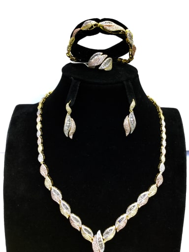 GODKI Luxury Women Wedding Dubai Copper With MIX Plated Fashion Leaf 4 Piece Jewelry Set