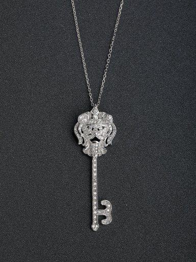 Fashion Heart Key Cubic Zirconias 925 Silver Necklaces
