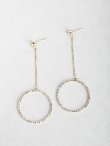 Simple round Zircon Copper inlaid platinum Drop Earrings