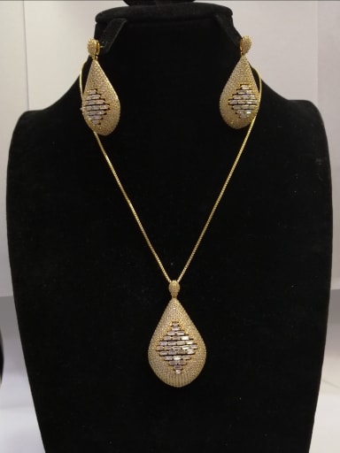 GODKI Luxury Women Wedding Dubai Copper With Gold Plated Fashion Water Drop 2 Piece Jewelry Set