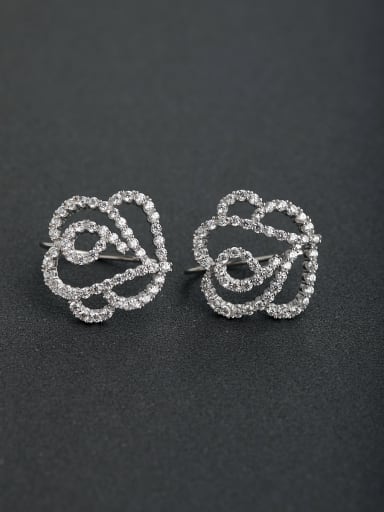 Micro inlay Zircon Flower 925 silver Stud earrings