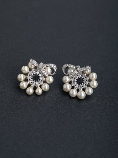 Micro inlay Zircon Millet beads flower 925 silver Stud earrings