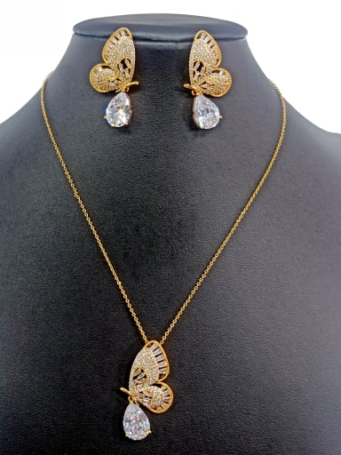 GODKI Luxury Women Wedding Dubai Copper With Gold Plated Fashion Butterfly Jewelry Sets