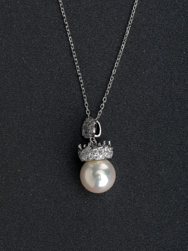 Micro inlay Zircon Crown Imitation pearls 925 Silver Necklaces
