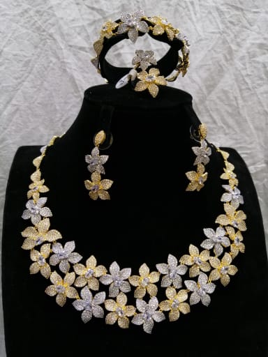 GODKI Luxury Women Wedding Dubai Copper With MIX Plated Trendy Flower 4 Piece Jewelry Set