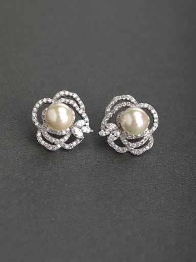 Bling bling Zircon Imitation pearls 925 silver Stud earrings