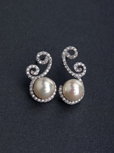 Micro inlay Zircon  personality Imitation pearls 925 silver Drop Earrings