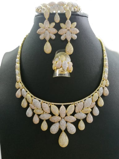 GODKI Luxury Women Wedding Dubai Copper With mix Plated Fashion Water Drop 4 Piece Jewelry Set