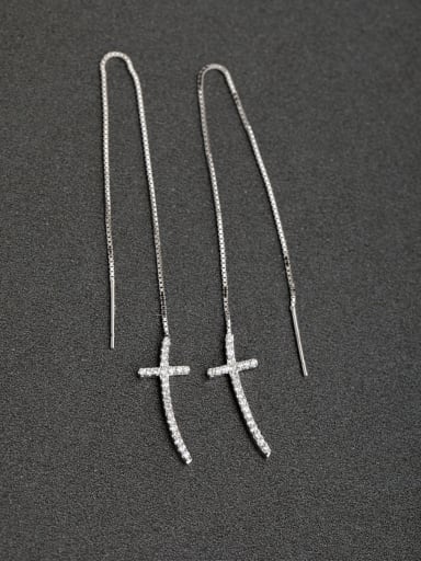 Micro inlay Zircon Cross 925 silver Threader Earrings