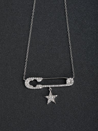 Rhinestone insert Pin Five-pointed star 925 Silver Necklace