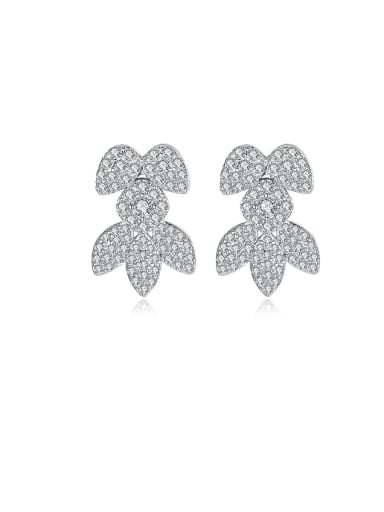 Copper With Platinum Plated Delicate Leaf Cluster Earrings