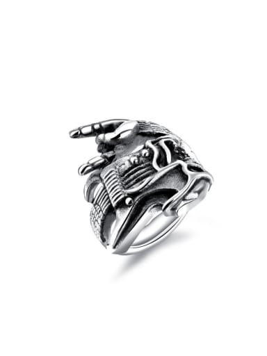 Stainless Steel With Antique Silver Plated Punk Skull Men Rings