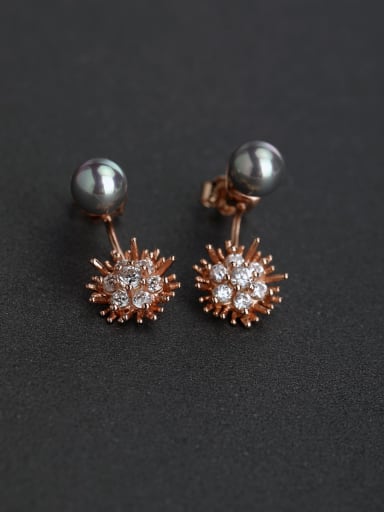 Micro inlay Zircon flower  Gray Pearl 925 silver Stud earrings