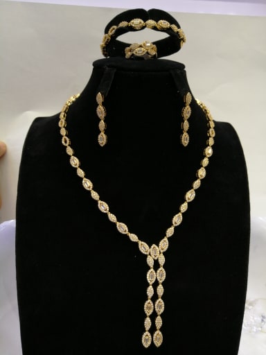 GODKI Luxury Women Wedding Dubai Copper With Gold Plated Fashion Oval 4 Piece Jewelry Set