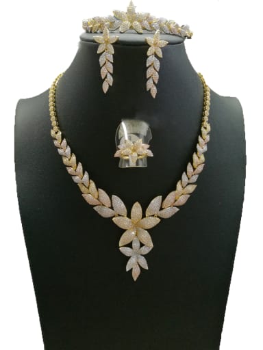 GODKI Luxury Women Wedding Dubai Copper With Mix Plated Classic Flower 4 Piece Jewelry Set