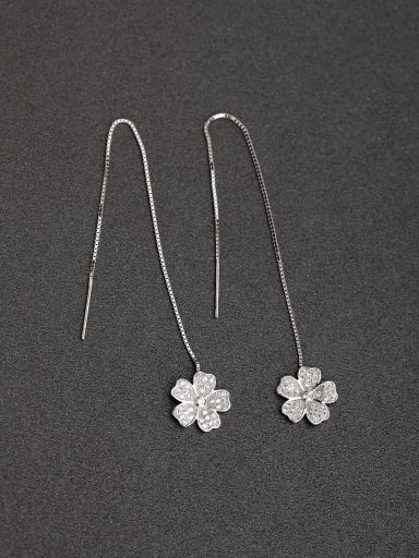Micro inlay Zircon Flower 925 silver Threader Earrings