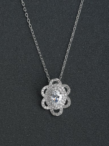 Mosaic Zircon flower necklace pendant  925 silver necklace