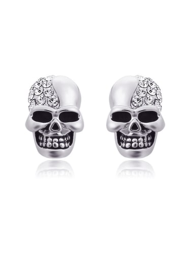 Stainless Steel With Cubic Zirconia Punk Skull Stud Earrings